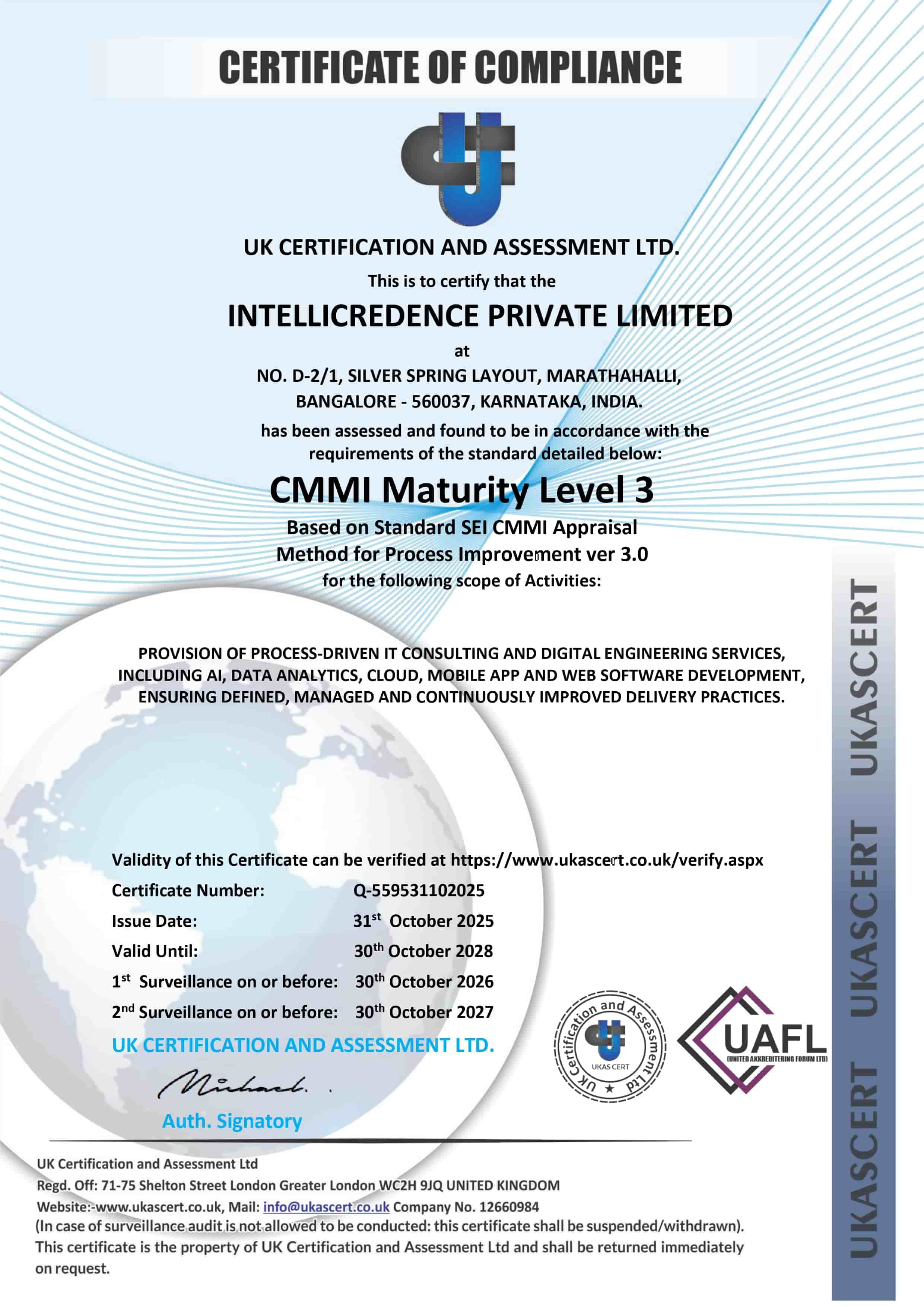 CMMI Level 3 Certificate